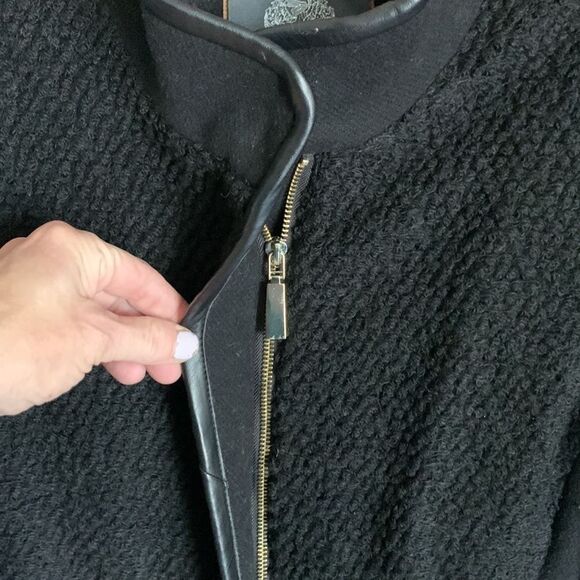 Vince Camuto black wool blend faux leather belted coat - Picture 4 of 11